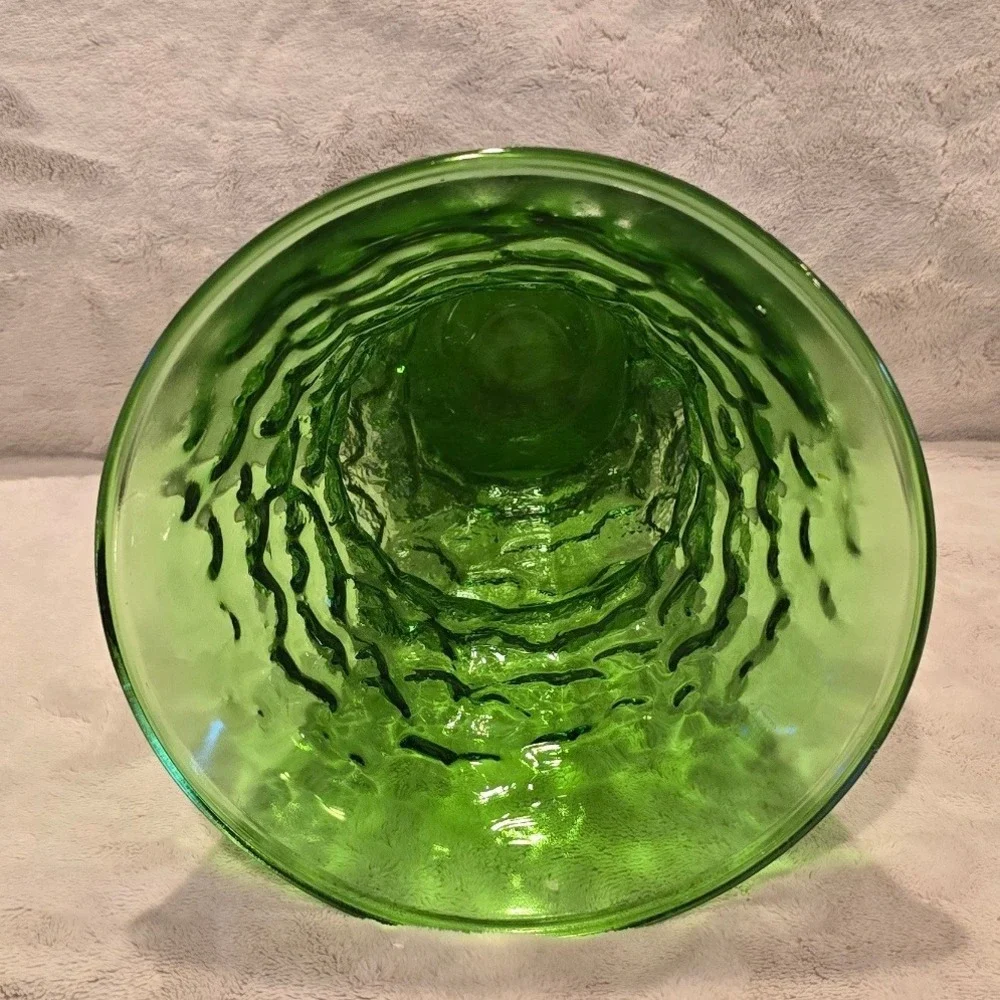 Vintage EO Brody Emerald Green Crinkle Textured Glass Vase MCM A119